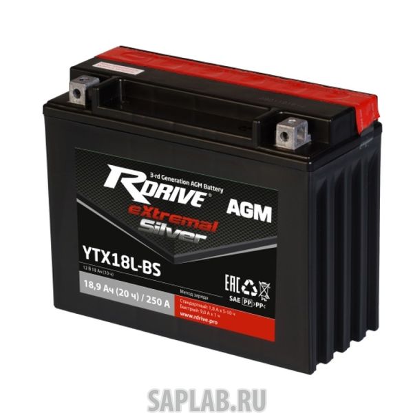 Купить RDRIVE RDRIVEYTX18LBS Аккумулятор RDRIVE-YTX18L-BS 12В 21Ач 250CCA 205x87x162 мм Обратная (-+)