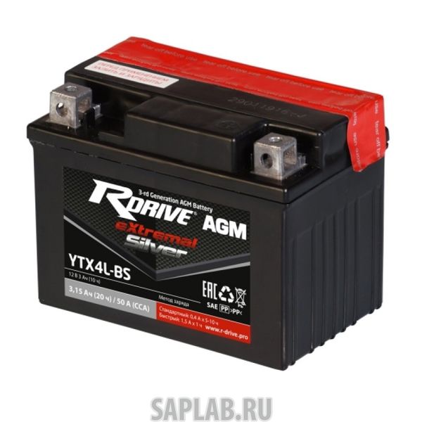 Купить RDRIVE RDRIVEYTX4LBS Аккумулятор RDRIVE-YTX4L-BS 12В 3Ач 50CCA 114x71x86 мм Обратная (-+)