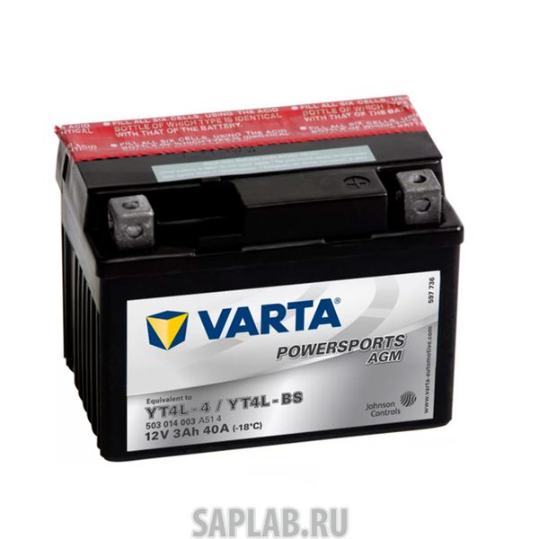 Купить VARTA 503014003 Аккумуляторная батарея Евро 3ah 40a 114/71/86 Yt4l-Bs Moto Varta 503014003